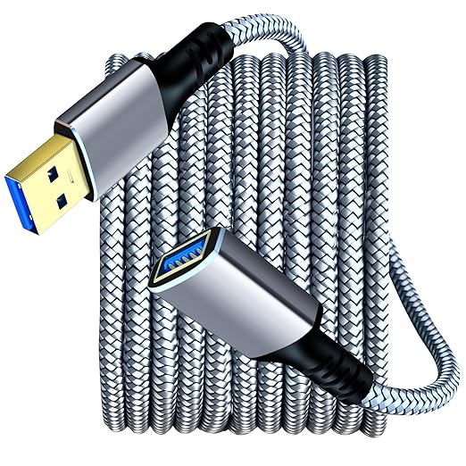 Tan QY USB 3.0 Extension Cable 24.5Ft/7.5M, USB 3.0 High Speed Extender Cord Type A Male to A Female for PlayStation, USB Flash Drive, Hard Drive, Card Reader,Scanner,Printer (Silver, 24.5Ft)