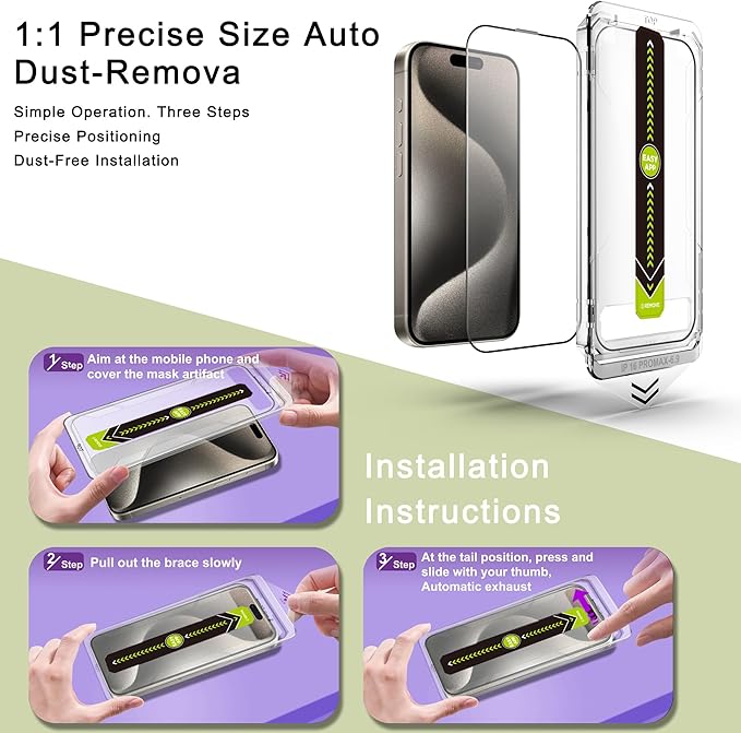 [2-Pack Ultra HD Clear Screen Protector for iPhone 16 Pro Max (6.9-Inch),9H Tempered Glass,Full Coverage,Anti-Fingerprint,Auto Dust Removal,Bubble-Free,Easy Installation
