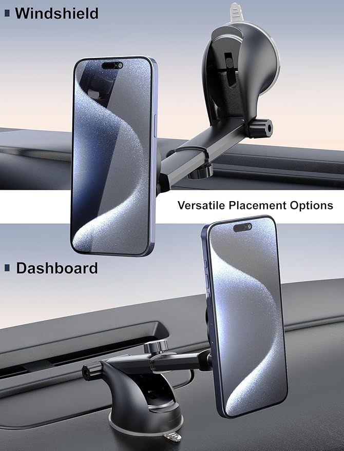 TOPGO [2024 Upgraded] Socket Car Phone Mount, [Extra Sticky, Non-Shaking] Multi-Functional Suction Cup Dashboard & Windshield Car Phone Holder for iPhone and All Smartphones with Socket Grip
