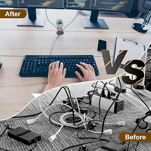 uxcell 5 Pcs 50mm (1.97 Inch) Desk Grommet, Plastic Cable Hole Cover, Wire Cord Cable Organizer for Home Office Computer Desk Cabinet, Black