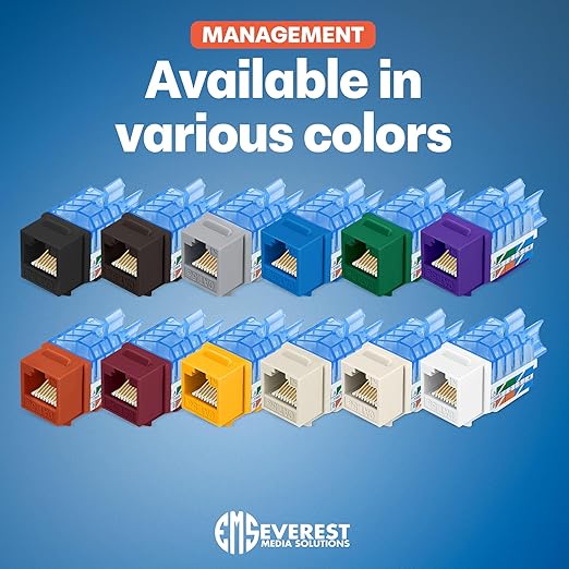 Everest 45° Angled RJ45 Cat5e Keystone Jacks 10-Pack in Blue - Slim Profile Female RJ45 Connectors - Cat 5e Keystone Jack - Compatible with 45° Angled Speed Termination Tool - 45Term (B0BL3GS7ZY)