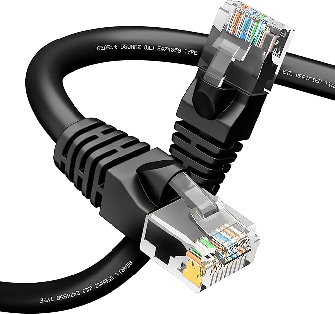 GEARit Cat 6 Ethernet Cable Pack Ð 1-Pack 100 ft Cat6 Ethernet Patch Cables | RJ45 Network Patch Cable, 10 Gbps Snagless Gold-Plated Connectors Ð Ethernet Cable Cat 6 for PC, TV, Router Ð Black