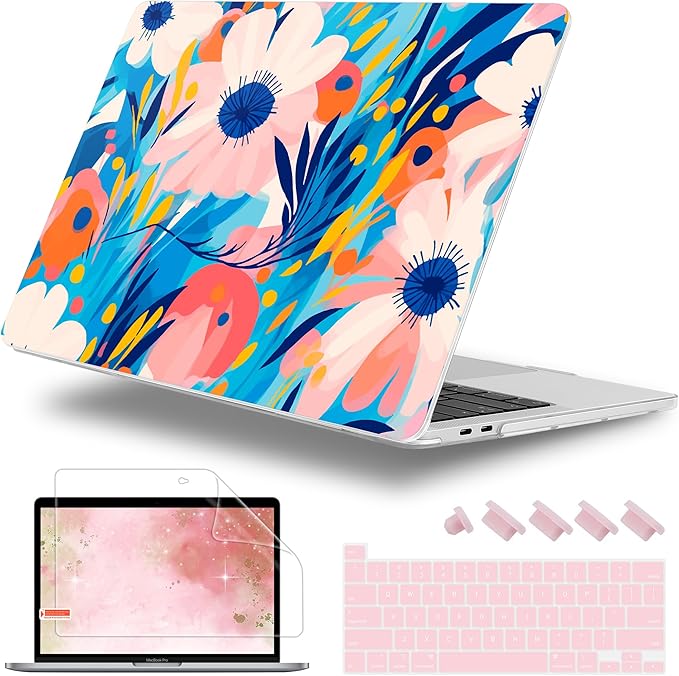 Case for MacBook Pro 13 inch with/Without Touch Bar (2016-2022, M2 A2338 M1 A2289 A2251 A2159 A1989 A1706 A1708), Hard Shell + Keyboard Cover + Dust Plug, Ornament