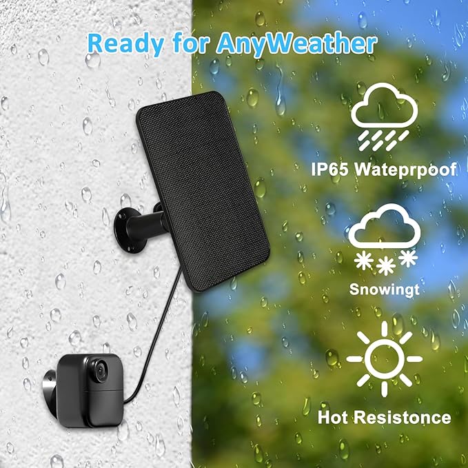 6W Solar Panel Charger for Blink Outdoor/Outdoor(3rd Gen)/XT XT2 Camera Solar Panel with 13.1ft Waterproof Charging Cable, Waterproof Rubber Plug, 360°Adjustable (for Blink 3-4PC)