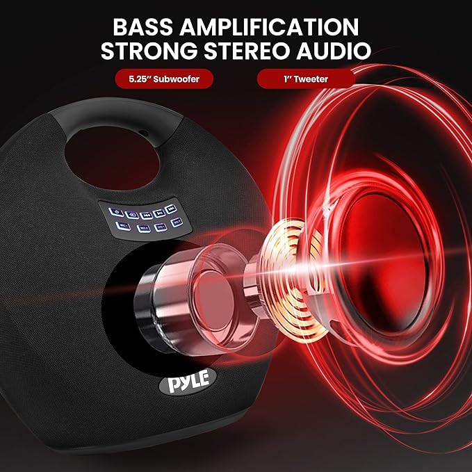 Pyle Wireless Portable Bluetooth Speaker, with Built in Rechargeable Battery, Wireless Microphone, Clear Surround Sound, 220 Watt Waterproof Speaker for Indoor and Outdoor Activities