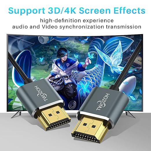 Twozoh Flexible & Slim HDMI Cable 6.6FT 3 Pack, Ultra Thin HDMI Cord Supports High Speed 4K@60Hz 18gbps 2160P/1080P