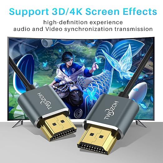 Twozoh Slim 4K HDMI Cable 6.6FT 5 Pack, Ultra Thin & Flexible Skinny HDMI to HDMI 2.0 Cord Support 4K/60HZ 18gbps Laptop, Monitor, PS5, PS4, Xbox One, Fire TV