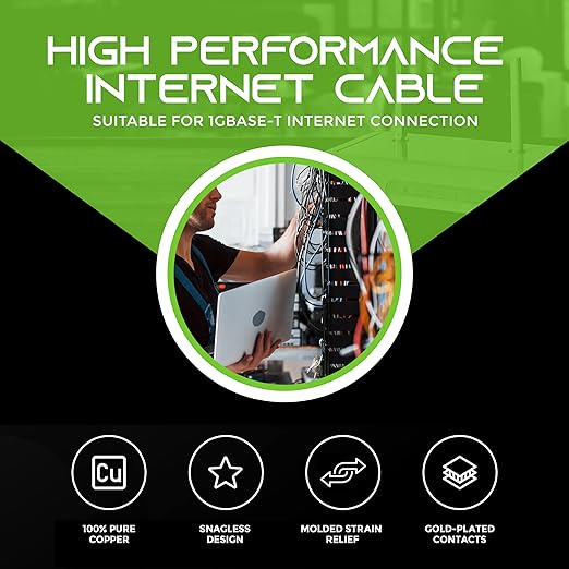 GearIt 50-Pack, Cat5e Ethernet Patch Cable 1 Foot - Snagless RJ45 Computer LAN Network Cord, Black