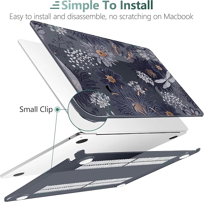 TWOLSKOO Compatible with M4 MacBook Air 15 inch Case 2025-2023 Released Model M4 A3241 M3 A3114 M2 A2941, Plastic Hard Shell & Screen Protector & Keyboard Cover & Trackpad Film, Wild Flower