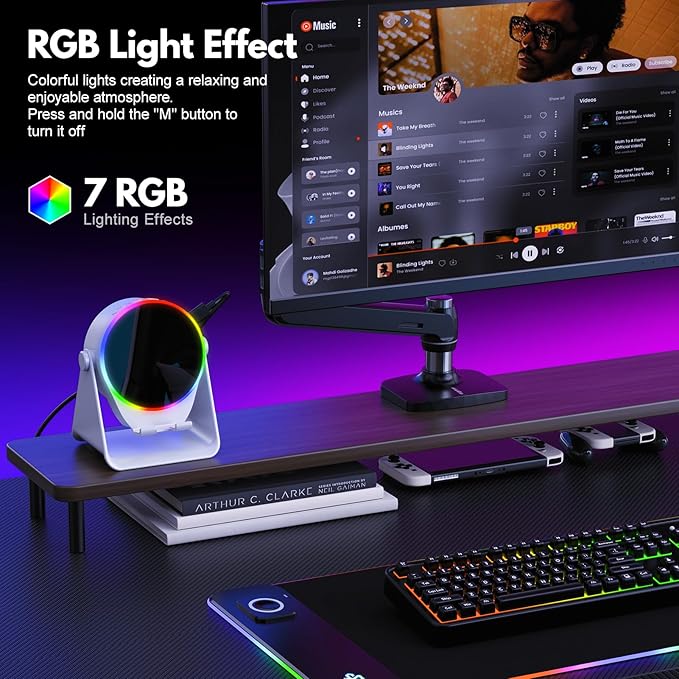 Wireless Induction Speaker, 4 in 1 Bluetooth Speaker Phone Stand with RGB Light, 360° Rotation Phone Holder Compatible with iPhone Android iPad Samsung Galaxy, Birthday Gift for Men Women