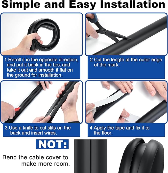 4ft Cord Hider Floor, LZEOY Heavy Duty Cord Covers for Wires on Floor, Brown Floor Cable Management, Hide Cord Cover Floor, Electrical Cable Hider Cord Protector Floor, Cable Cavity: 0.78" W x 0.32" H