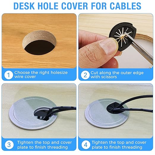 Desk Grommet 2" (50 mm), Desk Cord Hole Cover, Cable Grommet ABS Plastic, Desk Hole Grommet for Office and Home Table Cable, Detachable Cable Cord Organizer (Silver Sand 4 Pcs)
