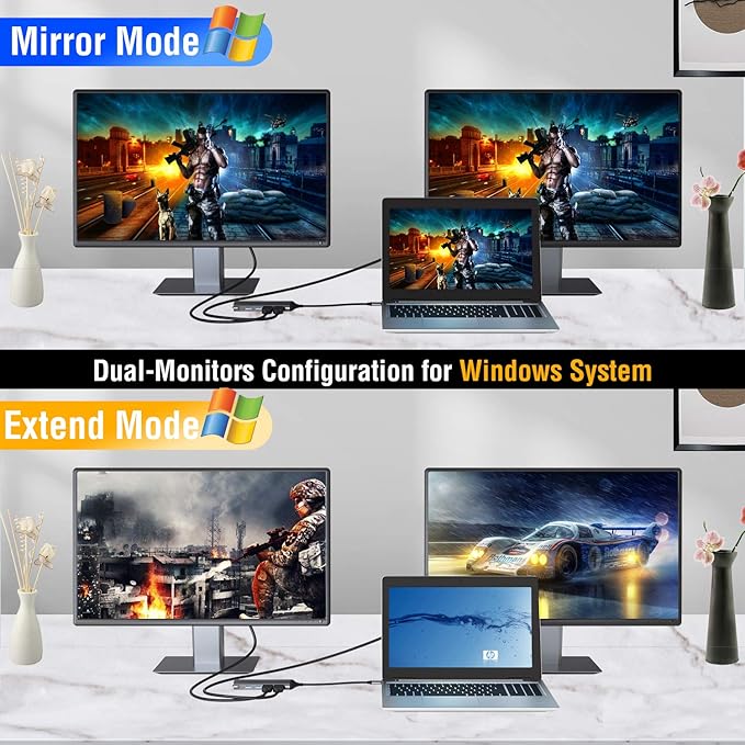 USB C Docking Station Dual Monitor, 7-in-1 Laptop Dock with 2 HDMI,100W PD, USB 3.0, SD/TF Card Reader Ports, Laptop Docking Station for Dell, HP, Lenovo, Surface and More