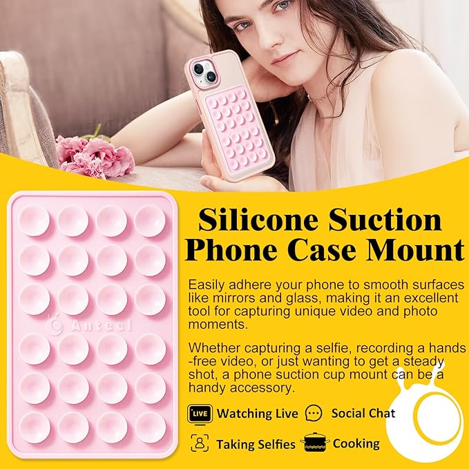 Anteel MAX Silicone Suction Phone Case Adhesive Mount, Upgraded Super Strong Grip, Durable, Easy to Use, Hands-Free Sticky Phone Holder for Selfies, Tiktok Videos, 2.56"x3.94" (Lavender)