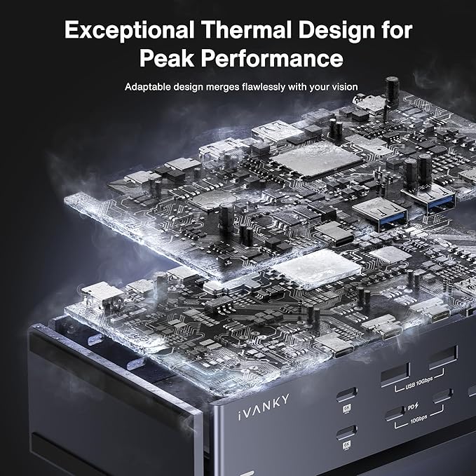 iVANKY FusionDock Max 1 Dual Thunderbolt 4 Chips, 20-in-1 Quad 6K@60Hz Monitor MacBook Air Docking Station, 40Gbps Dock for MacM1/M2/M3/M4 Pro/Max, 2HDMI 2.0, 96W PD, 10Gbps USB, 2.5 GbE, SD/TF 4.0