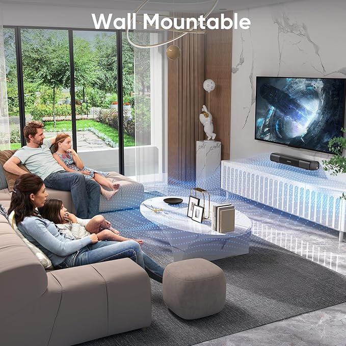 Sound Bar for Smart TV, Bass Boost and Crisp Vocals,Bluetooth Soundbar for TV/PC/Gaming/Projectors,Optical/AUX/Wall Mount,17inch