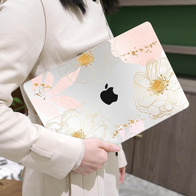 MEEgoodo Case for MacBook Air M4/M3/M2 13.6 inch 2025 2024 2022, Fit Model A3240 A3113 A2681, Compatible with MacBook Air 13 inch, Laptop Hard Shell Case with Keyboard Cover, Tropical Pink Flowers
