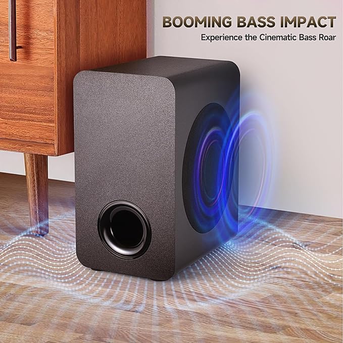 Sound Bar Speakers Bluetooth Wireless, TV Speakers Sound Bar Subwoofer, Home Theater Surround Sound Bar HDMI(ARC) Optical AUX USB 2.1ch Home Audio Sound System TV PC Wall Mount, Ebblack