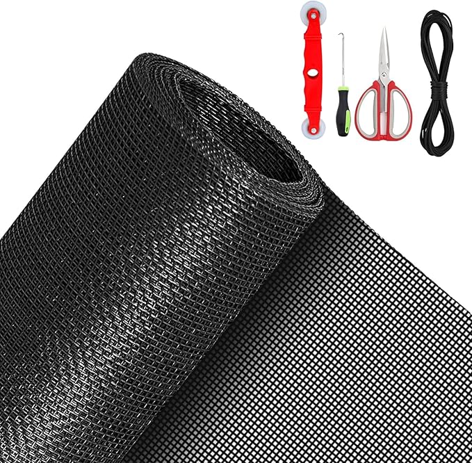 QWR Pet Proof Window Screens and Screen Door Replacement Kit, 59"x106" Durable High Hardness Vinyl Coated Polyester-Like Screen Repair Kit for Sliding Screen Door,Patio and Windows.(Folded Package)