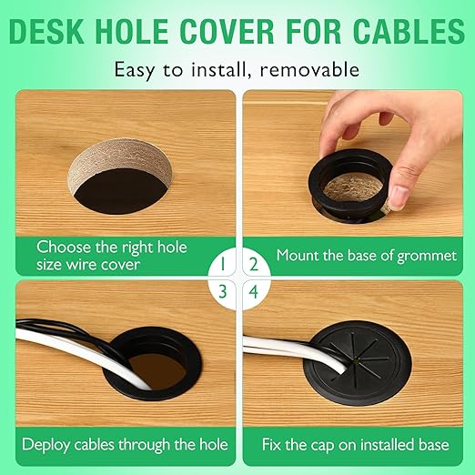 2 Pcs Desk Grommet 2-3/8" / 60 mm, Desk Hole Cover for Cables Coffee, Cable Grommet ABS Plastic, Desk Hole Grommet for Home & Office Pc, Detachable Cable Cord Organizer