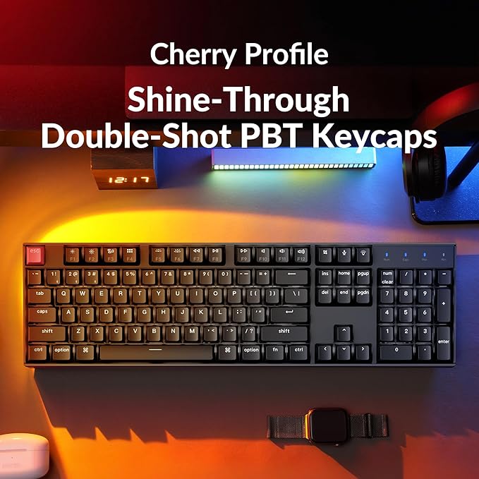 Keychron K10 Full Size Layout White LED Backlit Hot-Swappable Mechanical Keyboard for Mac Windows, 104-Key Bluetooth Wireless/USB Wired Computer Keyboard with Keychron Super Brown Switch(Version 2)