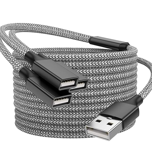 6.6FT USB A Male to 3 Female Extension Cable, USB Splitter 1 in 3 Out Support Charging and Data Transfer for Printer/Keyboard/Flash Drive/PlayStation/Laptop/LED Etc(Black)