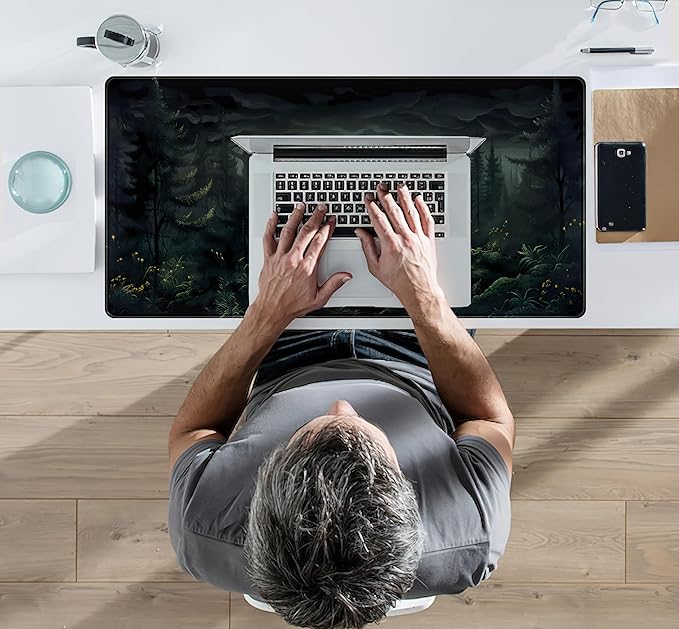Cute Dark Gloomy Forest Desk Mat, Gothic XXL Large Extended Gaming Mouse Pad Mat, Non-Slip Rubber Base Mousepad Computer Keyboard and Mouse Mat, Desk Pad with Stitched Edges, 31.5x15.75 in