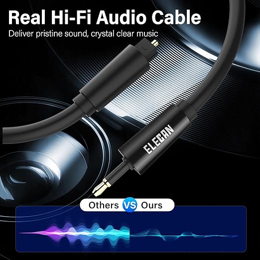 Elecan Mini Toslink to Toslink Digital Optical S/PDIF Audio Cable 15 Ft, Gold Plated Soft Flexible Fiber Optic Cable,Signal Protection PVC,Surround Sound for Soundbar,Home Theater,Hi-Fi System+Ties MI