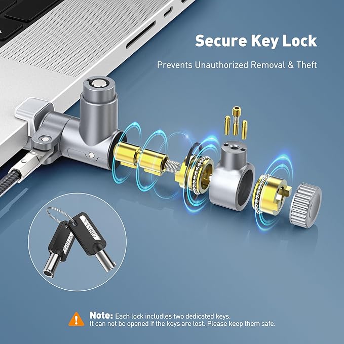 AboveTEK Laptop Locking Cable for MacBook Pro 14/16 (2021–2024), Anti-Theft Keyed Laptop Security Lock, 6.56ft Cut-Resistant Steel Computer Lock Cable, Rotatable & Portable Design