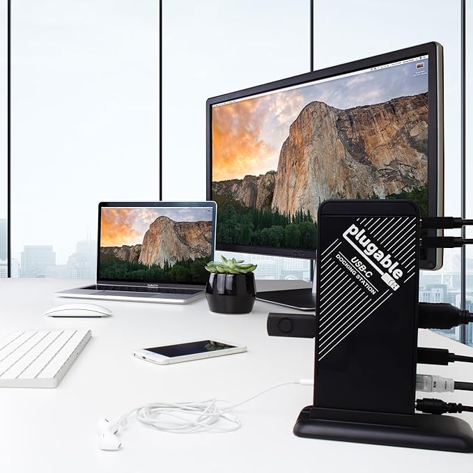 Plugable USB-C Dock with 4K HDMI and 60W Charging, Compatible with Thunderbolt 3/4, USB4, and USB C iPhone, iPad, Windows, and Chromebook 1Gbps Ethernet, 3X USB 3.0, 2X USB 2.0, Driverless