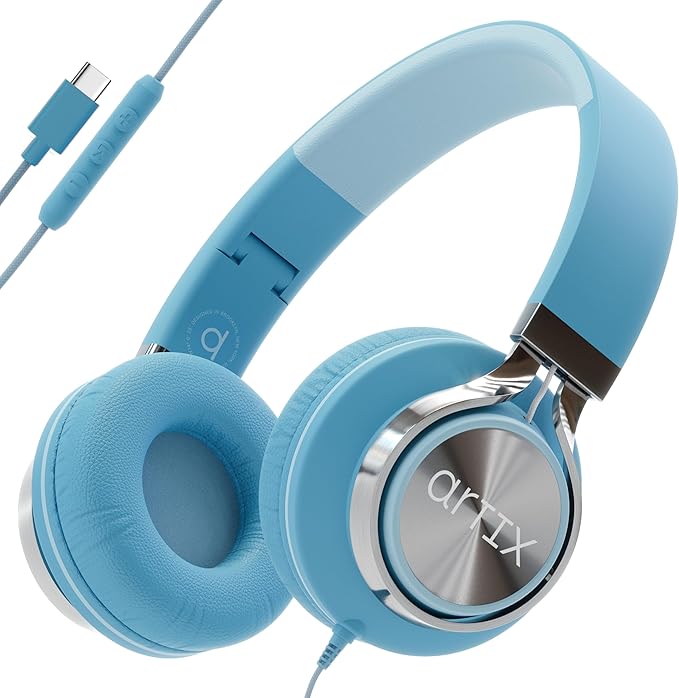 ARTIX CL750 USB C Wired Headphones with Mic & Volume Control Noise Isolating for iPhone 15-16, Samsung Computer Earphones Wired, On-Ear with Wire, Plug in and Play