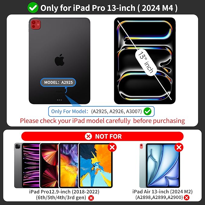 iPad Pro 13 Inch Case 2024 with Keyboard, Magnetic Detachable Keyboard Case for iPad Pro 13 Inch (M4, 2024) with 7 Colors Backlight, Multi-Touch Trackpad, Portrait/Landscape Mode (Black)