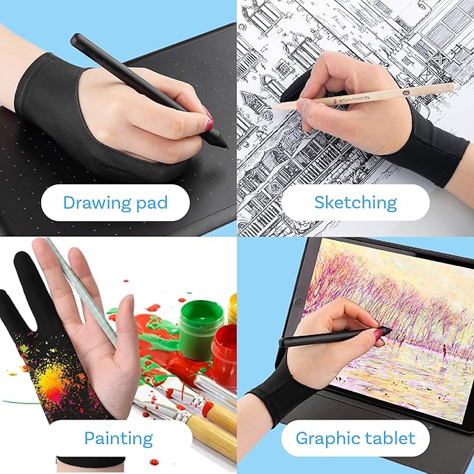 Drawing Glove for Digital Tablet and Sketching – by MMOBIEL – Model A 2-Finger Palm Rejection Artist Glove – Medium Size – Right and Left Hand Use