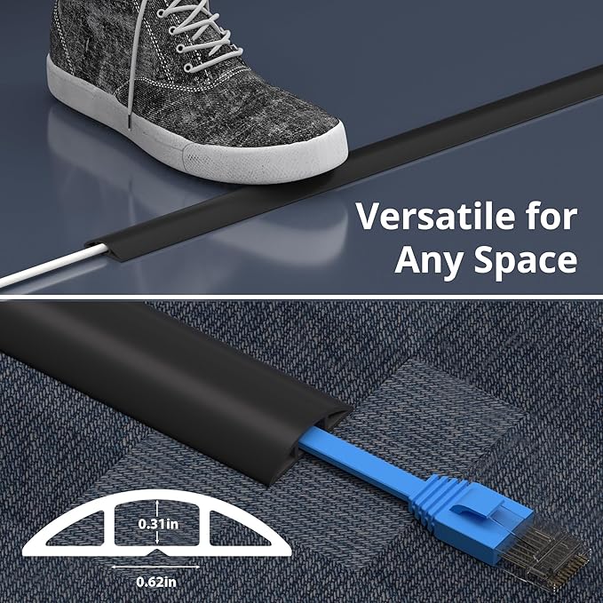 ZhiYo 5.6ft Cord Covers for Wires on Floor, Cord Hider Floor Hide Extension Cords, Soft PVC Cable Cover Cable Protector, Wire Cavity W0.62in H0.31in, Yellow Oak Wood