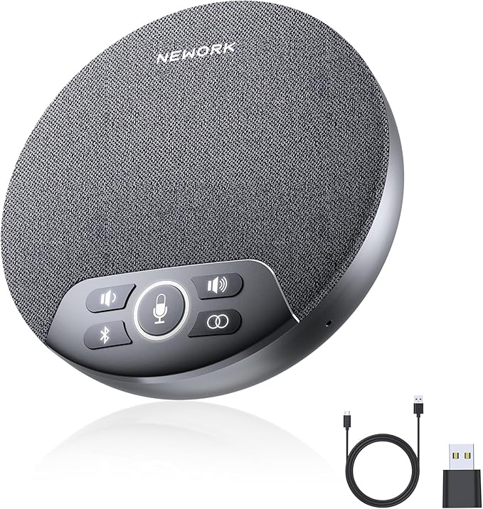 Bluetooth Conference Speakerphone with 4 Mics, AI Noise Reduction, 360° Voice Pickup, 2600mAh Battery, Bluetooth/USB-C/Dongle, Daisy Chain for Large Rooms, Compatible with Zoom/Teams/Skype