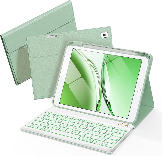 Keyboard Case for iPad 9th 8th 7th Generation Case 10.2" - 7 Colors Backlit Detachable Folio Keyboard Cover with Pencil Holder for iPad Pro 10.5" / iPad Air 3rd Gen (Green)
