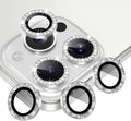 AGVEE 3+3 6 Pack for iPhone 16 Pro 6.3" / 16 Pro Max 6.9" Camera Lens Cover Protector, Bling Diamond & Bling Glitter Metal Ring 9H Tempered HD Glass Camera Cover Protector Film, Bling-Silver