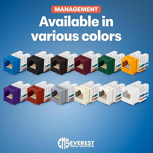 Everest 90° Angled RJ45 Cat6A Keystone Jacks 10-Pack in Purple - Slim Profile Female RJ45 Connectors - Cat 6A Keystone Jack - Compatible with 90° Angled Speed Termination Tool - easyJACK (B094WB91H3)