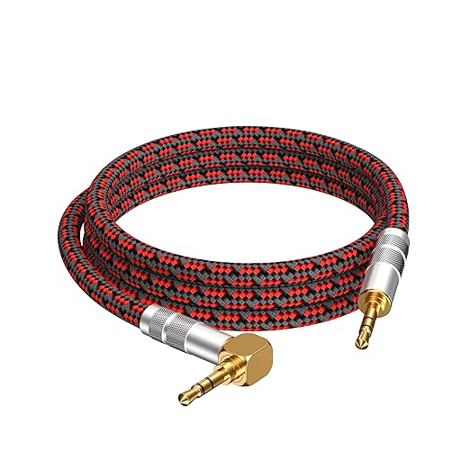 Audiophile High Purity Copper Aux Audio Cable 3.5mm Male to 3.5mm Male Audio Auxiliary Cord Gold-Plated Stereo HiFi Adapter Cable (Straight to Right Angle, 3.2ft/1m)