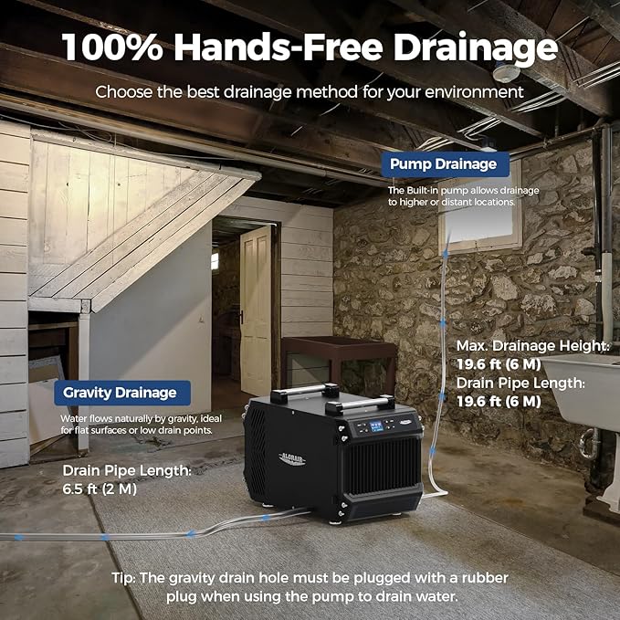 ALORAIR 145 Pint Crawl Spaces Dehumidifier with Pump and Drain Hose, Auto Defrost for Crawlspaces, Commercial, Basements, and Large Rooms up to 1800 Sq.Ft