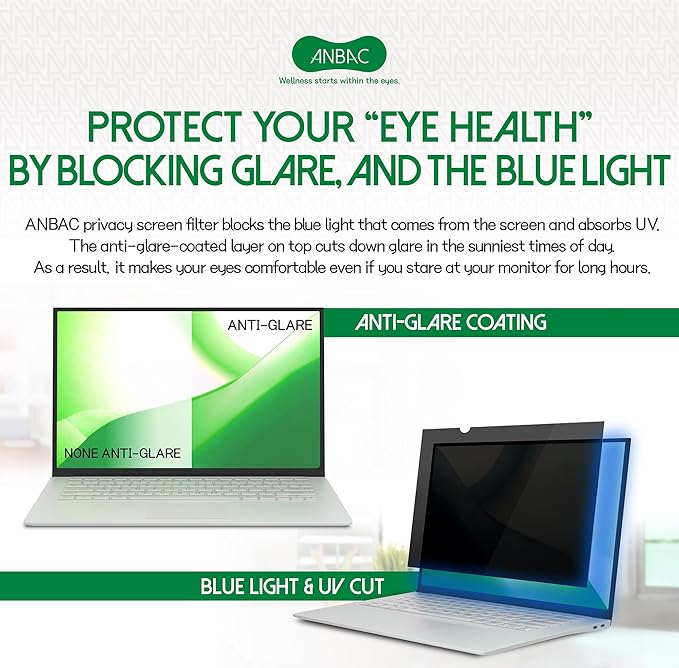 14 Inch Laptop Privacy Screen Shield for 16:9 Wide Display - Anti Glare Computer Privacy Screen Cover | Blue Light Blocking Screen Protector | Scratch Resistant UV Filter | Attachment Type