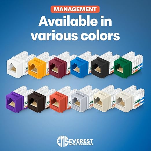 Everest 90° Angled RJ45 Cat6 Keystone Jacks 20-Pack in Orange - Slim Profile Female RJ45 Connectors - Cat 6 Keystone Jack - Compatible with 90° Angled Speed Termination Tool - easyJACK (B094WB91H3)