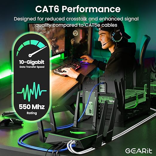 GEARit Cat 6 Ethernet Cable Pack - 5-Pack 6 ft Cat6 Ethernet Patch Cables | RJ45 Network Patch Cable, 10 Gbps Snagless Gold-Plated Connectors - Ethernet Cable Cat 6 for PC, TV, Router - Blue