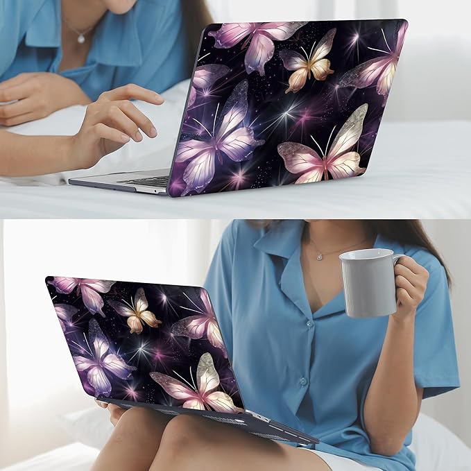 Mektron for MacBook Pro 13-inch Case 2022 2021 2020 Release A2338 M2 M1 A2289 A2251, Printed Plastic Hard Shell Cover for New MacBook Pro 13.3-inch Touch Bar Fits Touch ID, Glittering Butterfly