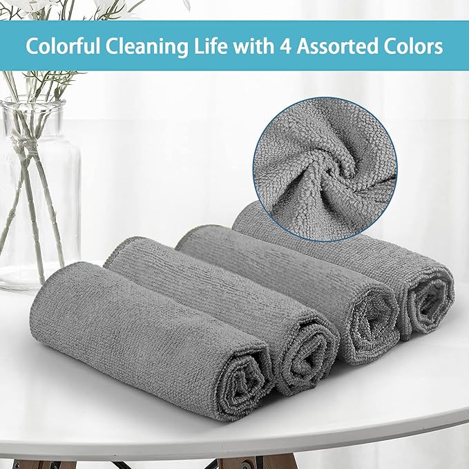 HOMEXCEL Grey Microfiber Cleaning Cloth,150 Pack Cleaning Rags, Cleaning Towels,11.5"X11.5" Shop Towels