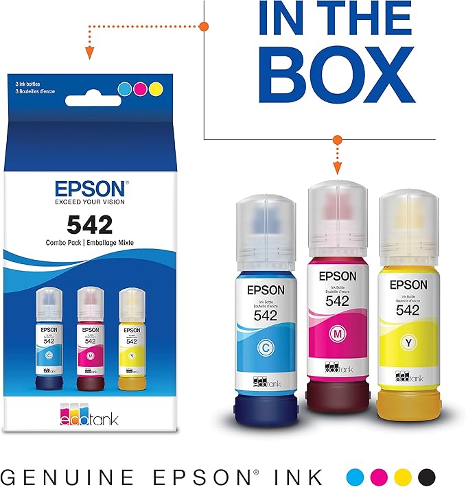 Epson EcoTank Pro ET-5850 Wireless Color All-in-One Supertank Printer with Scanner, Copier, Fax and Ethernet, White & EPSON T542 EcoTank Ink & EPSON T542 EcoTank Ink Ultra-high Capacity Bottle Black