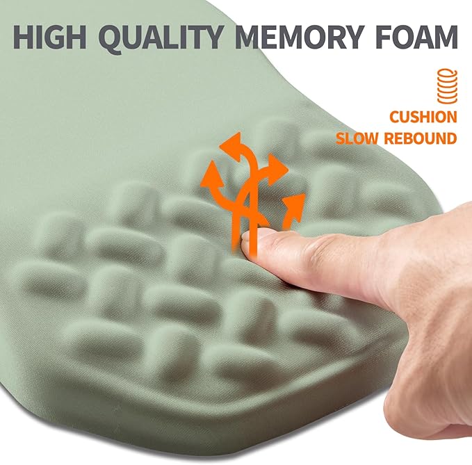 Ergonomic Slope Mouse Pad Wrist Support, Wrist Rest Mousepad for Carpal Tunnel Pain Relief with Massage Bulge and Slow Rebound Memory Foam (12x8 inch, Light Green)
