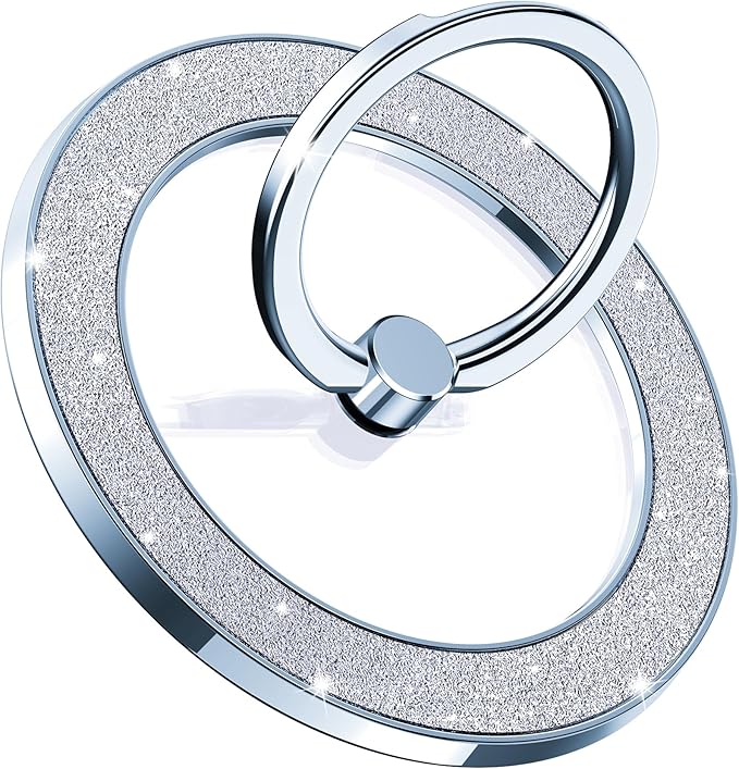 Magnetic Phone Ring Holder for MagSafe, Magnetic Phone Grip for iPhone, Compatible with iPhone MagSafe Wireless Charging. (Glitter Blue)