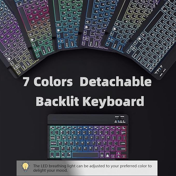 Keyboard Case for Galaxy Tab S6 Lite 10.4 Inch 2024/2022/2020, Slim Lightweight 7 Color Rainbow Backlight Detachable Magnetic Bluetooth Keyboard Cover with S Pen Holder,Purple