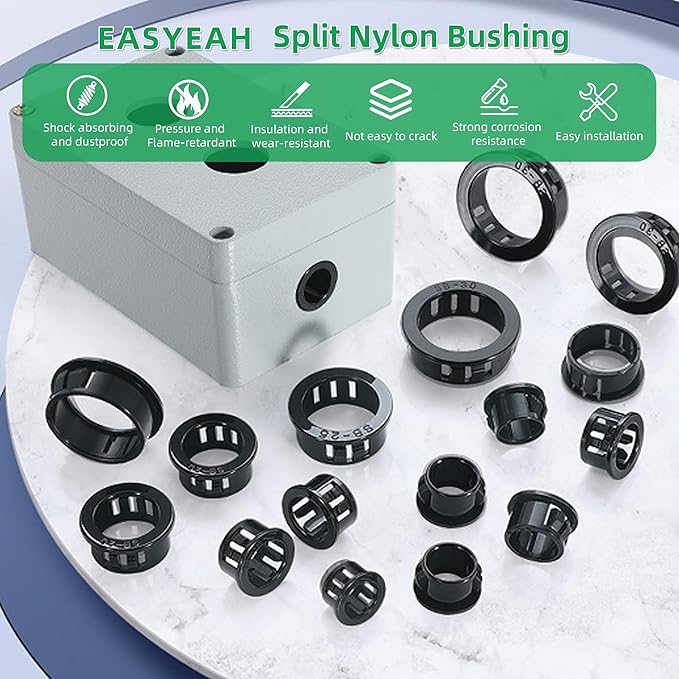 3/4"(19mm) Black Snap-in Knockout Insulating Bushing Grommets, Plastic Cable Hole Grommets for Wiring, Round Nylon Snap in Locking Electrical Wire Cord Hose & Tubing Bushings Grommets, 35pcs